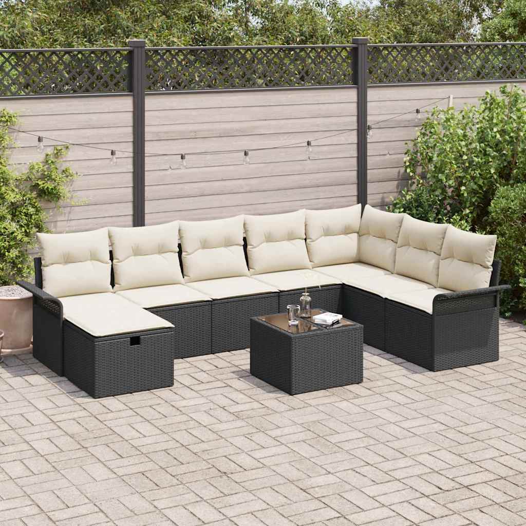 Garten-Sofa-Set 9 pcs Schwarz und Creme 297,5 x 187,5 x 85 cm